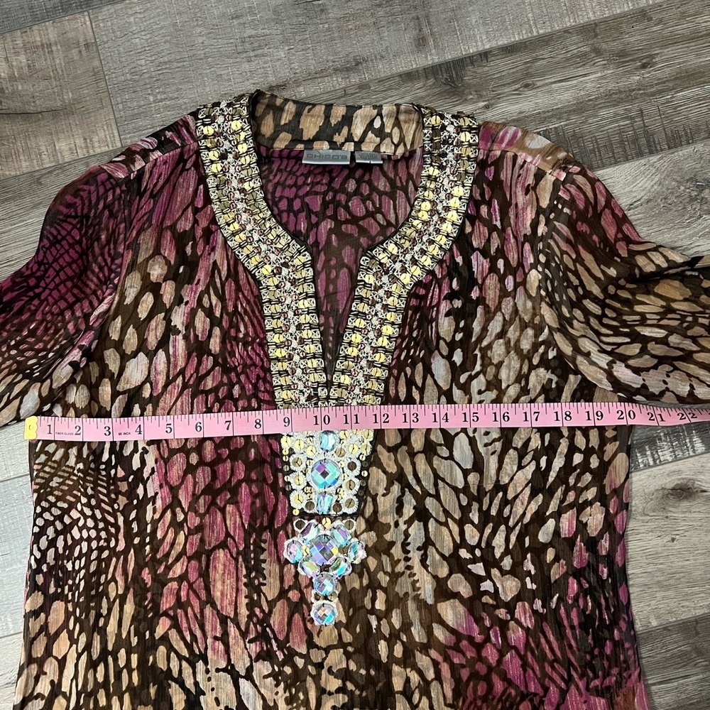 Gorgeous embellished animal print sheer top from Chicos size 1 EUC - Picture 12 of 12